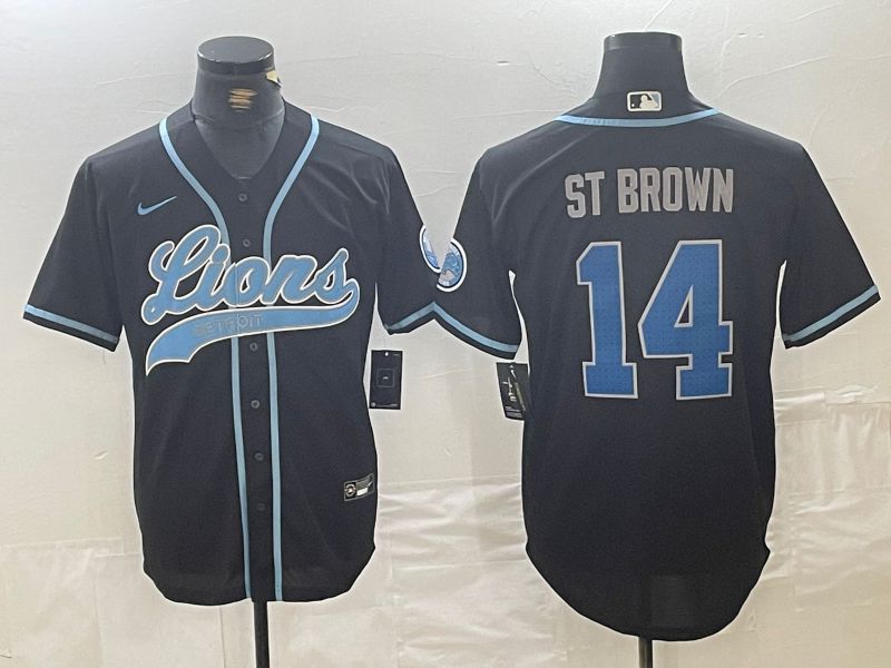 Men Detroit Lions #14 ST Brown Black Joint Name 2024 Nike Limited NFL Jersey style 1